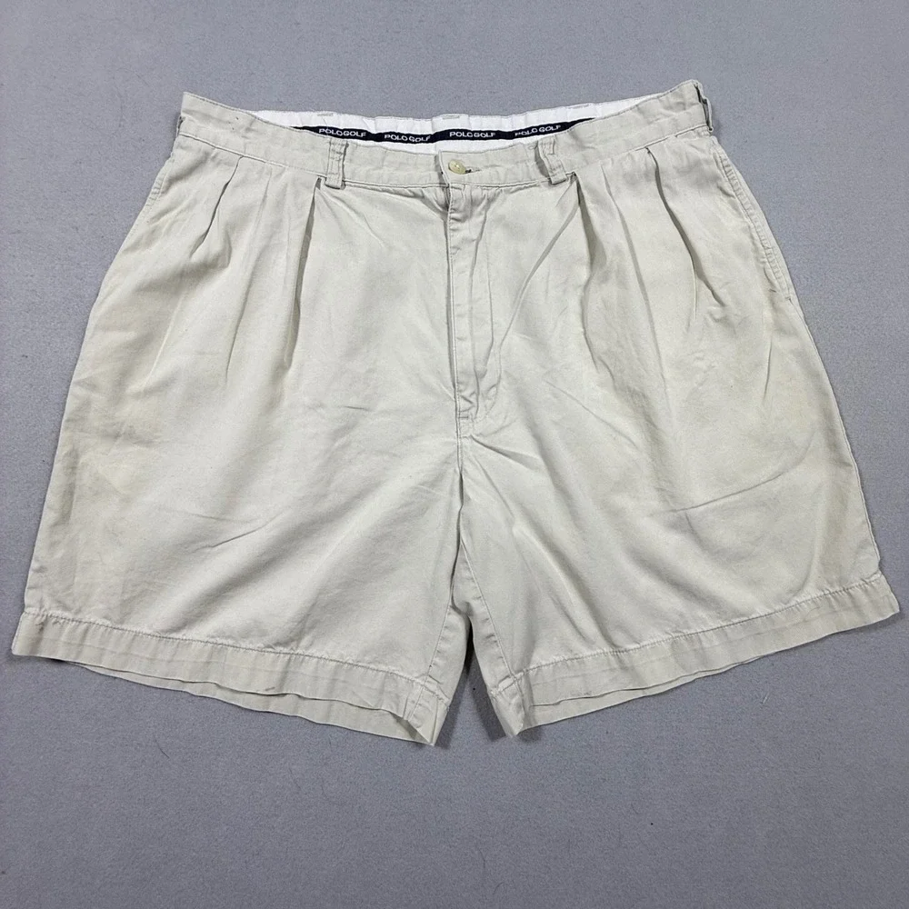 Polo Golf Ralph Lauren Mens Tan Beige Pleated Chino Shorts‎ Cotton Size 37